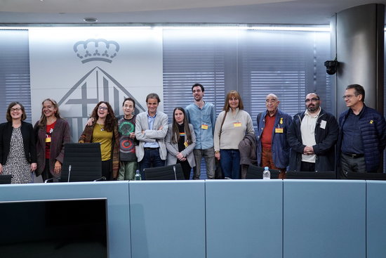 Deputy mayor Jaume Asens with various members of the LGBTQ community at the press conference on November 5 2018 (courtesy of Barcelona City Council)